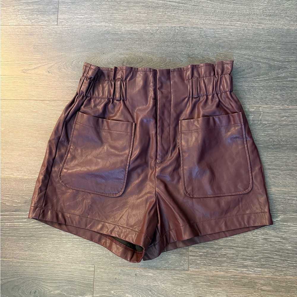 High Waist Leather Shorts in Rich Brown
